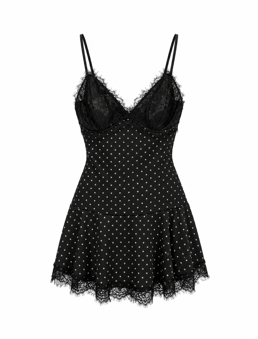 Millie Lace Mini Dress (Black Polka Dot)
