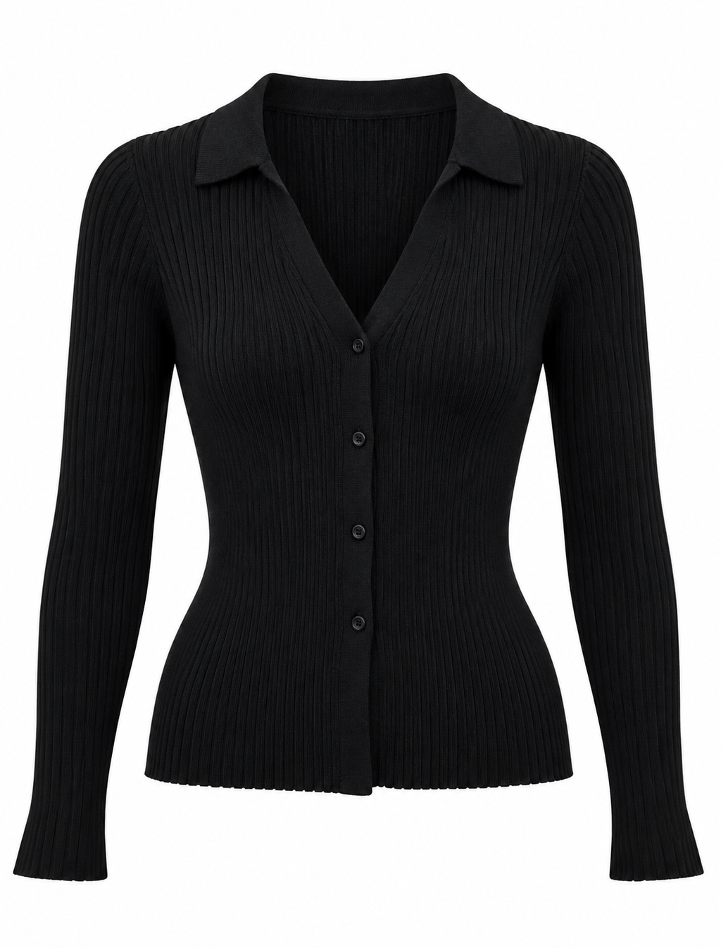 Manda Button Up Long Sleeve Top (Black)