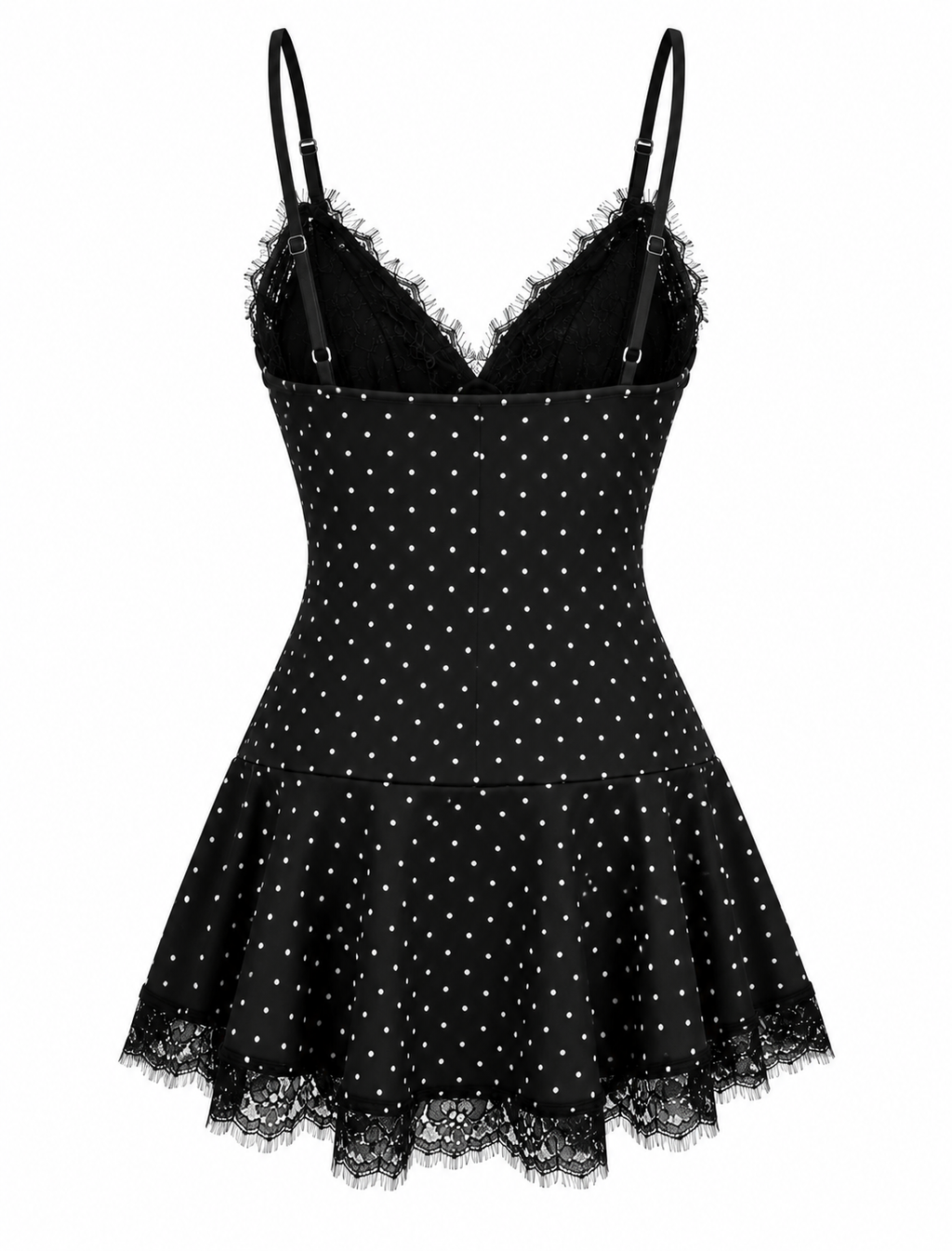Millie Lace Mini Dress (Black Polka Dot)