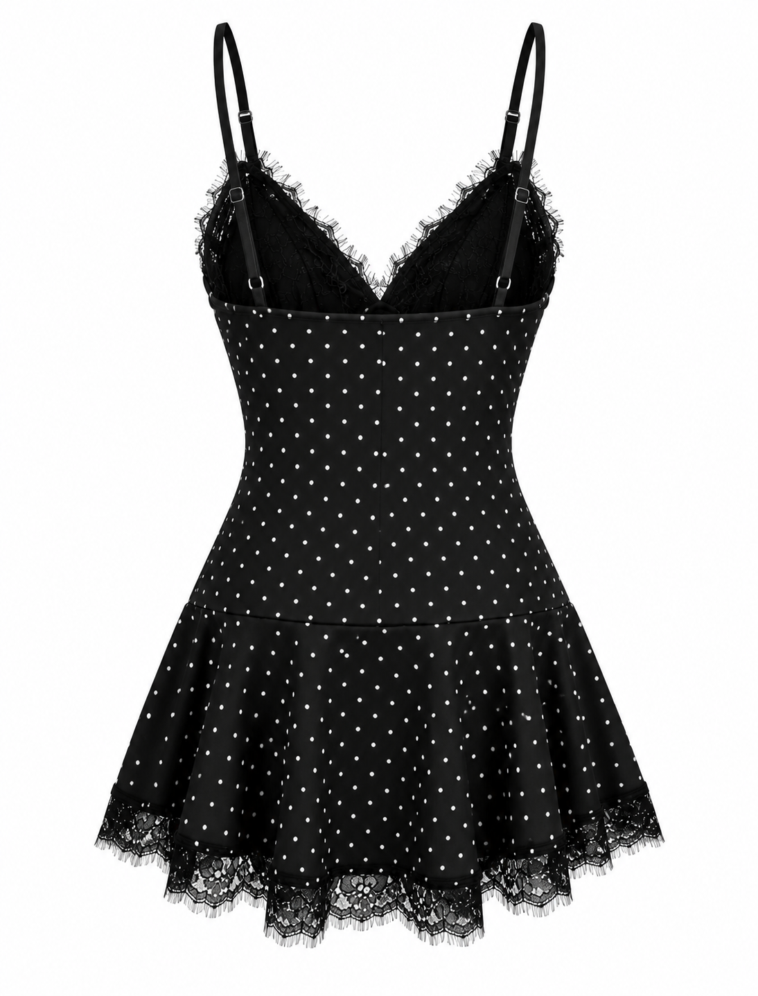 Millie Lace Mini Dress (Black Polka Dot)