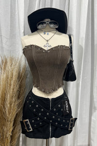 Lucero Denim Corset Top (Coffee Brown)