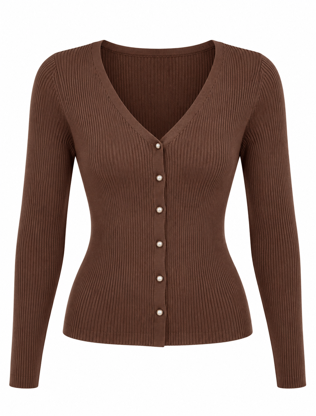 Velma V Neck Button Up Top (Brown)
