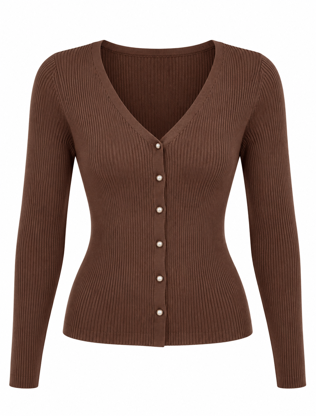 Velma V Neck Button Up Top (Brown)