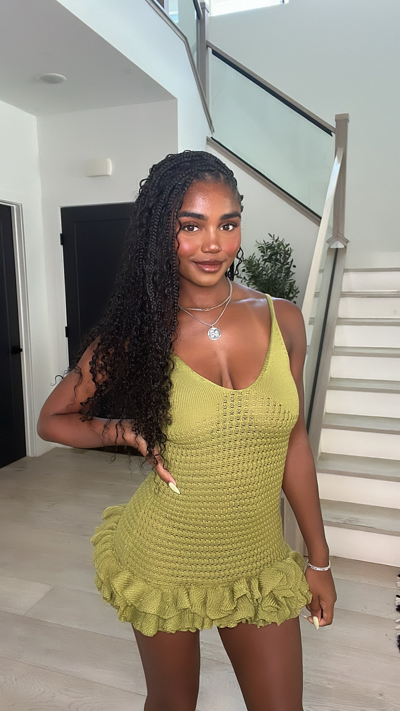 Lea Crochet Mini Dress (Avocado Green)