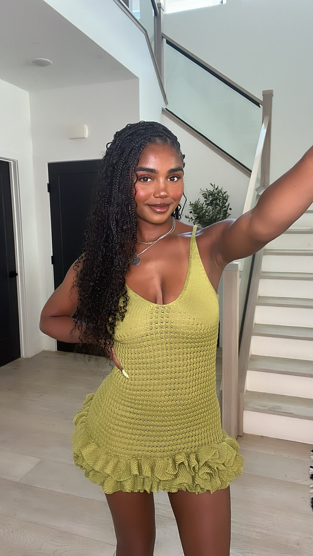 Lea Crochet Mini Dress (Avocado Green)