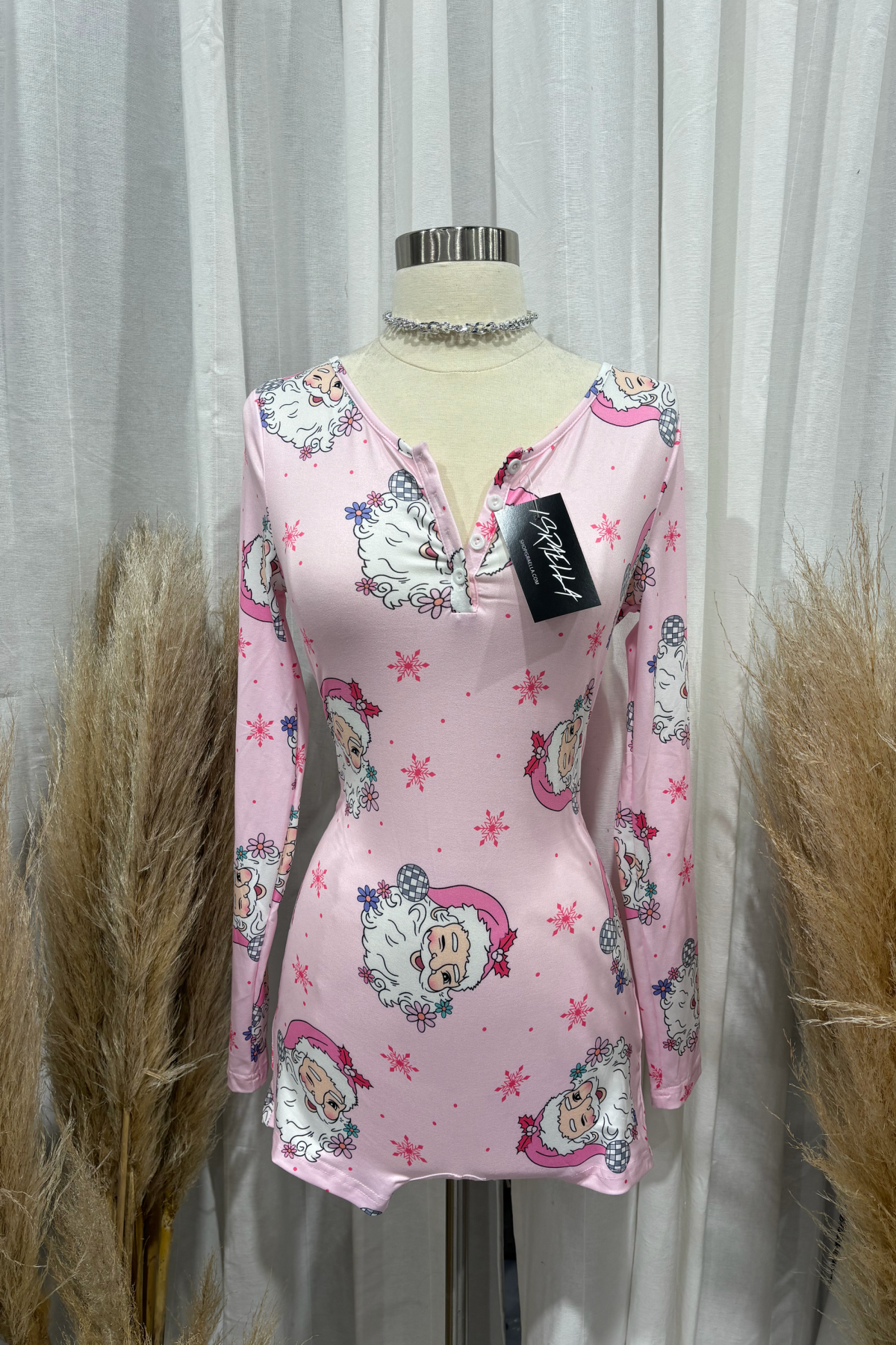 Santa Christmas Pj Romper (Baby Pink)