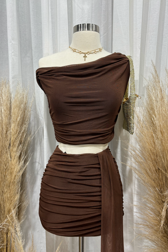 Tiara Mesh Skirt Set (Chocolate Brown)