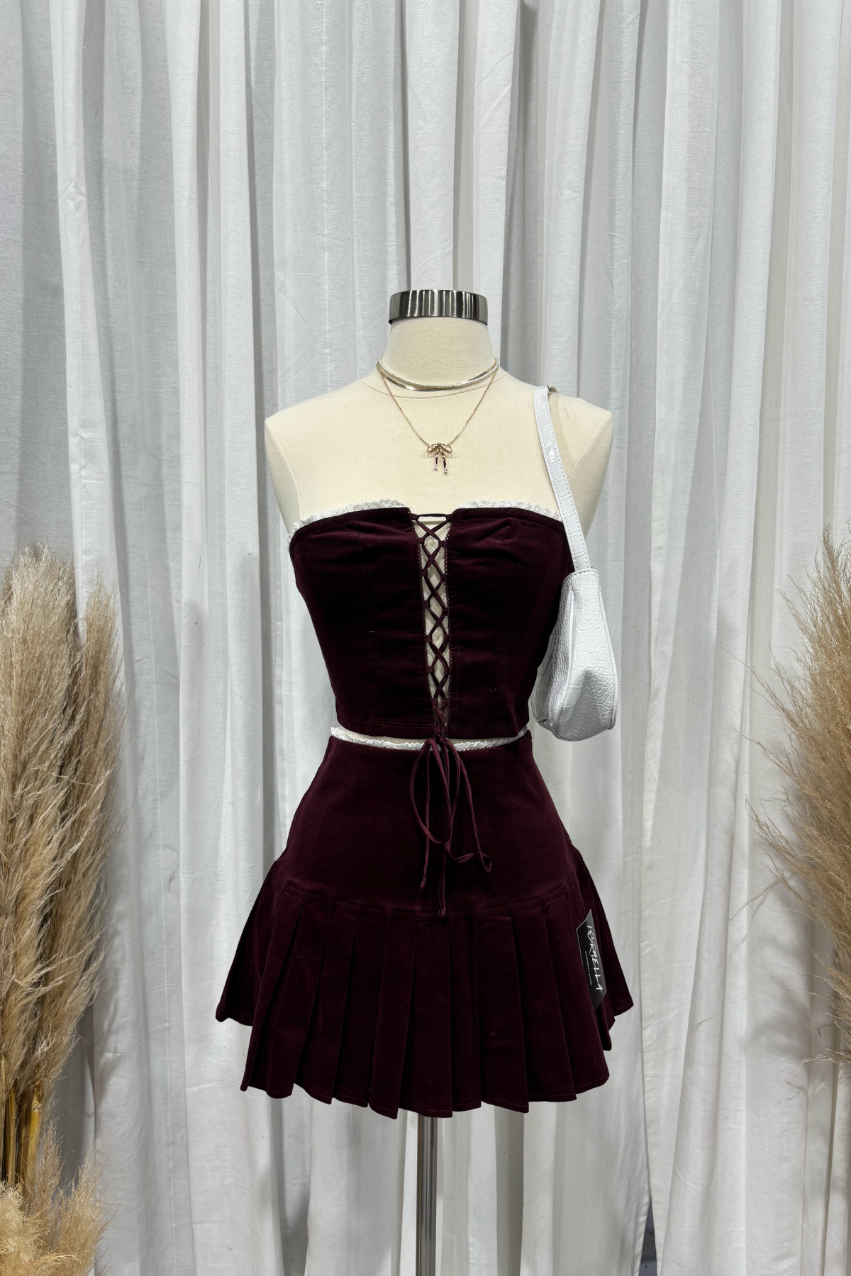 Ellison Pleated Skirt Set (Burgundy Red)