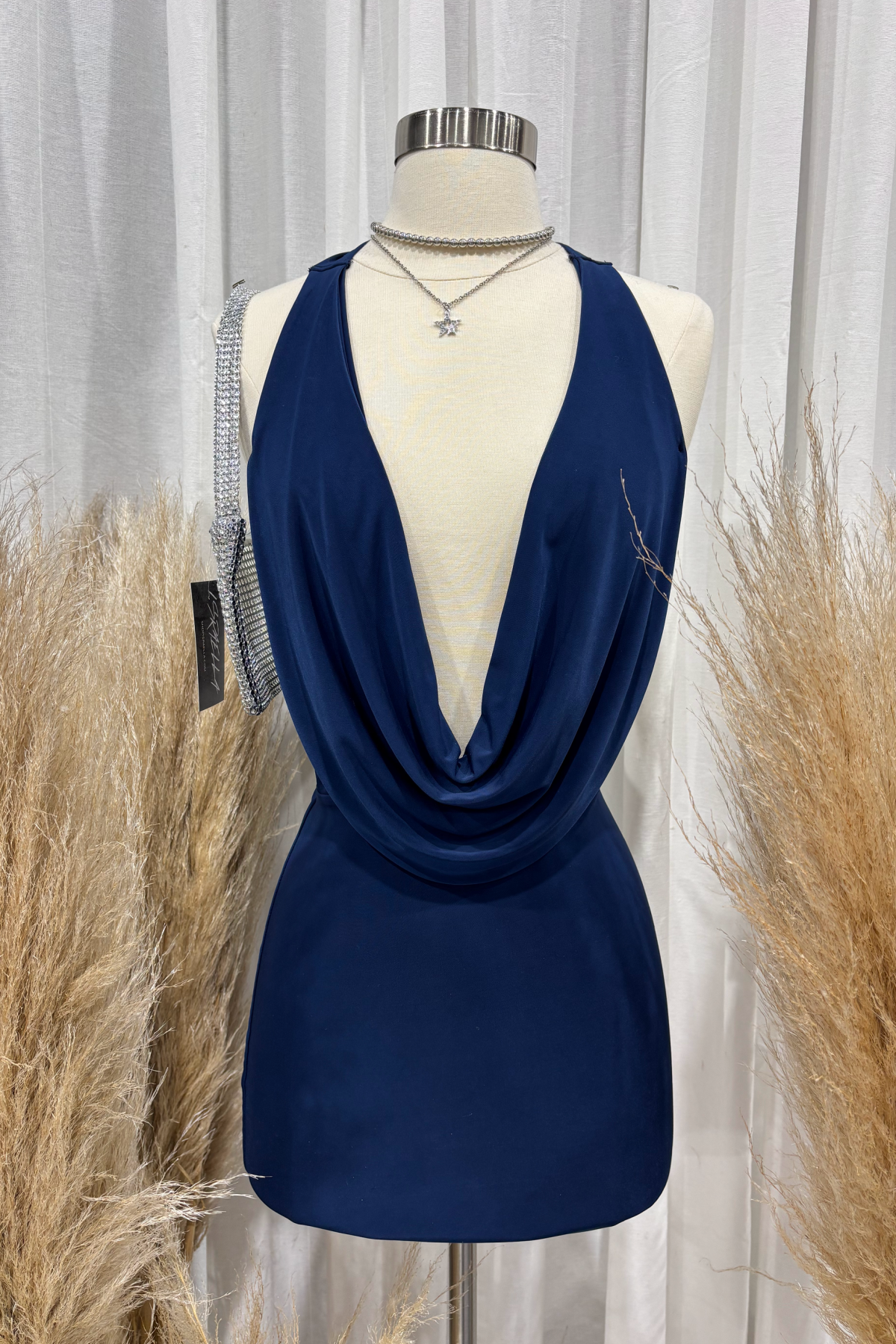 Gaia Halter Mini Dress (Navy Blue)