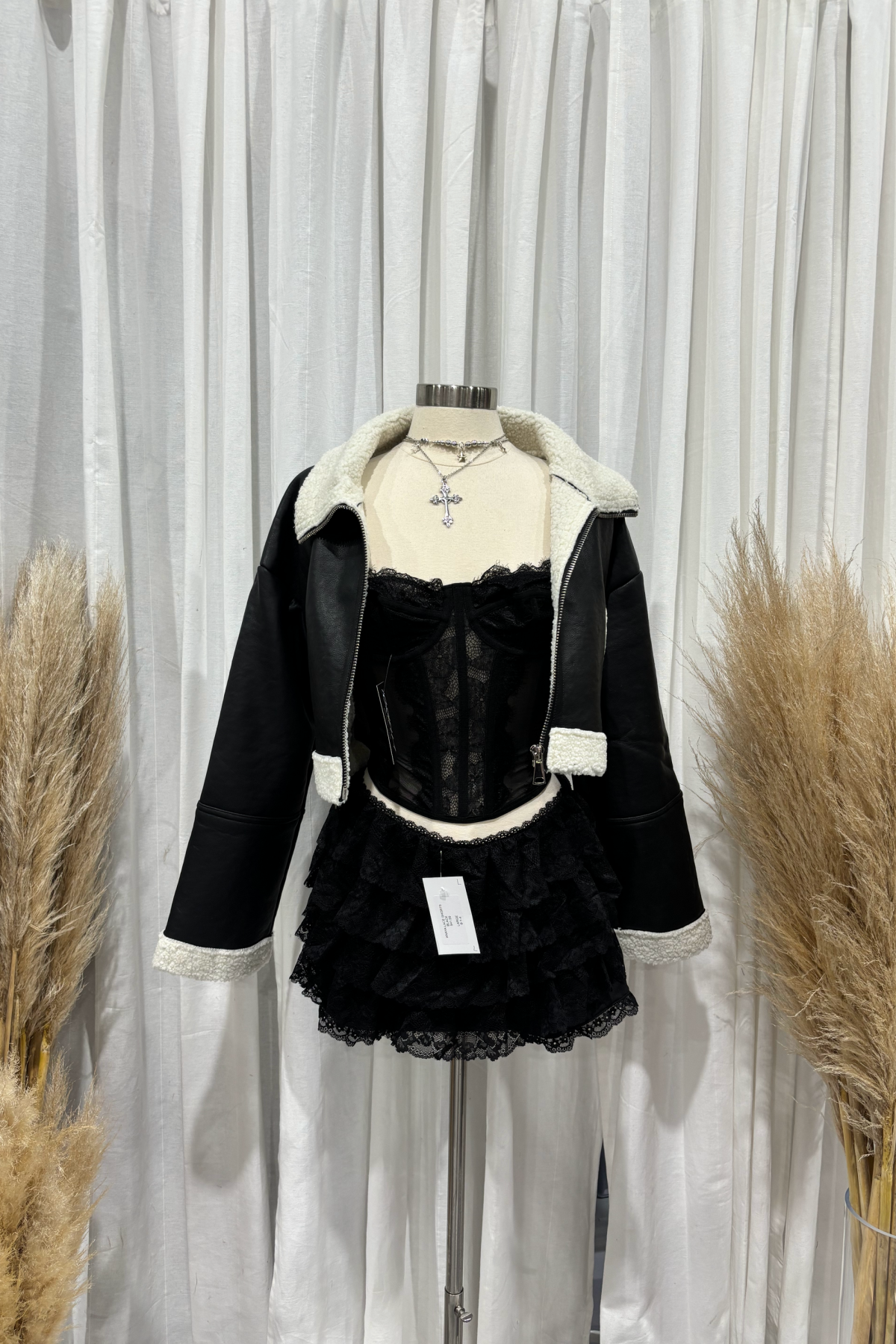 Malorie Fur Leather Jacket (Black/White)