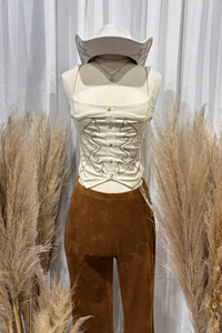 Marquez Suede Flare Pants (Camel Brown)
