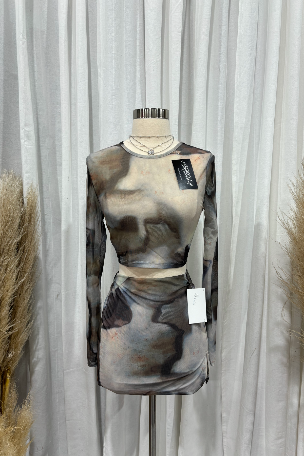 Kynlee Mesh Skirt Set (Grey Multi)