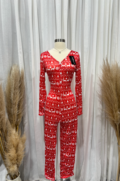 Christmas L/S Reindeer Romper (Red Multi)