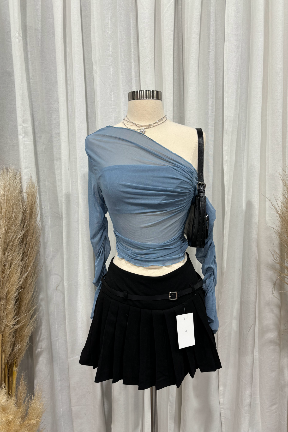 Mitchell Mesh Asymmetrical Top (Light Blue)