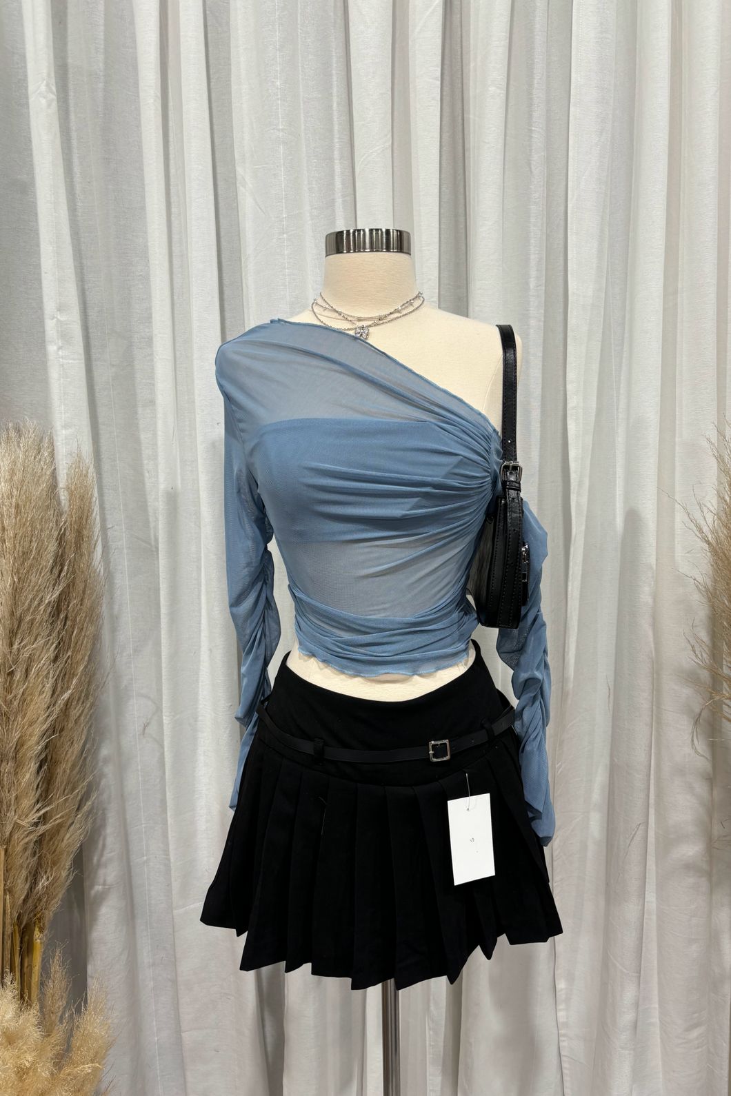 Mitchell Mesh Asymmetrical Top (Light Blue)