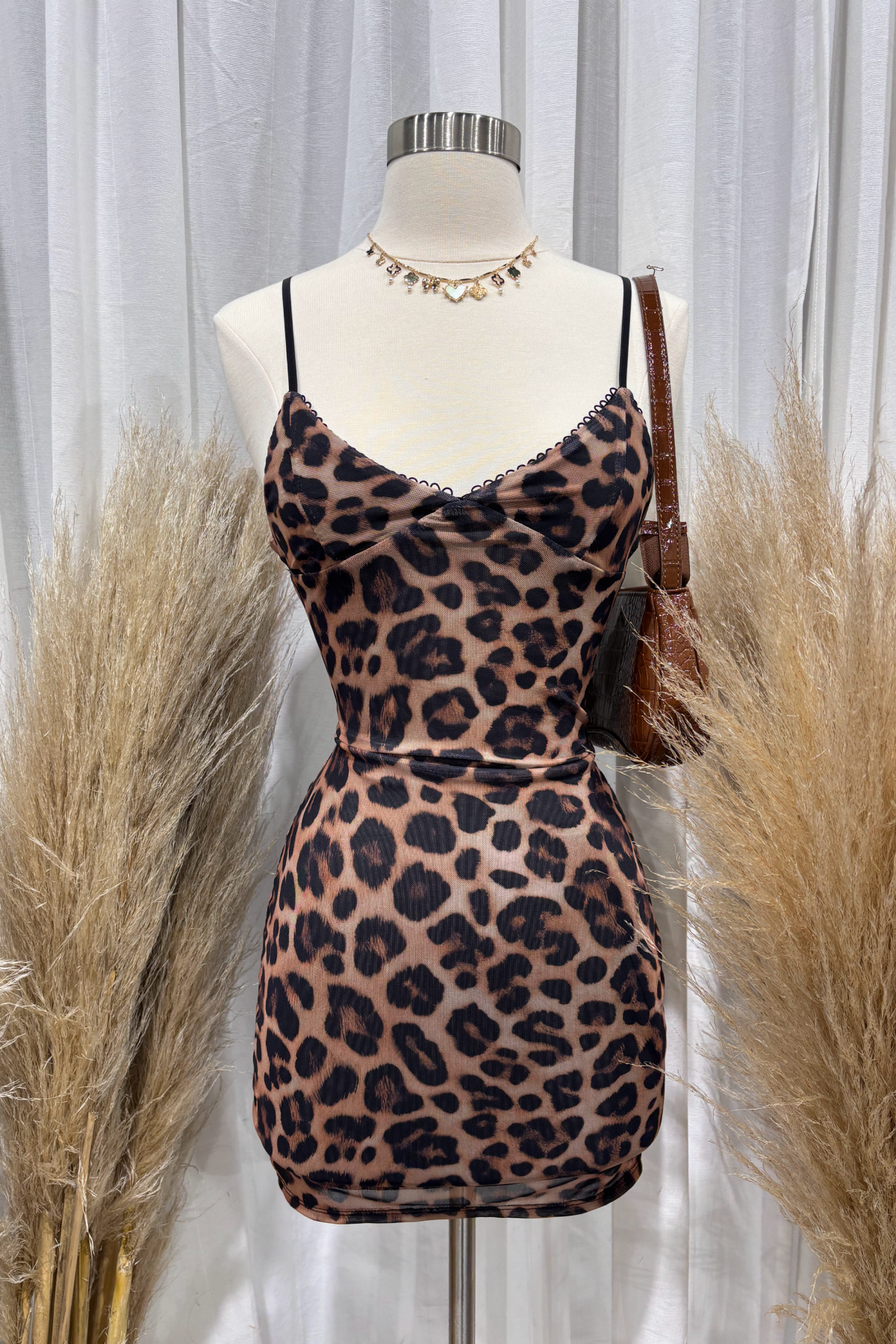 Fallon Mesh Mini Dress (Leopard Multi)