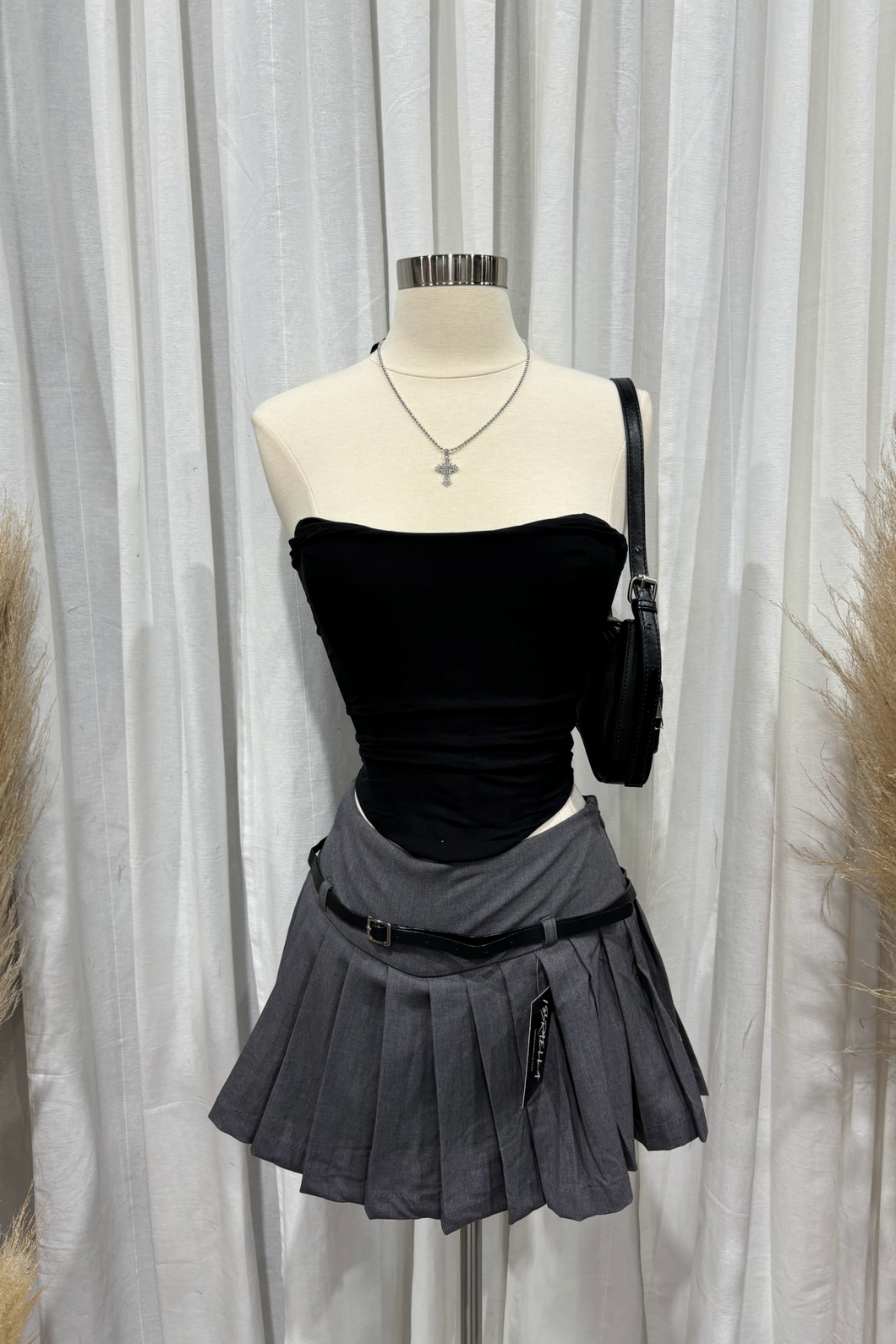 Rosales Pleated Mini Skirt (Heather Grey)