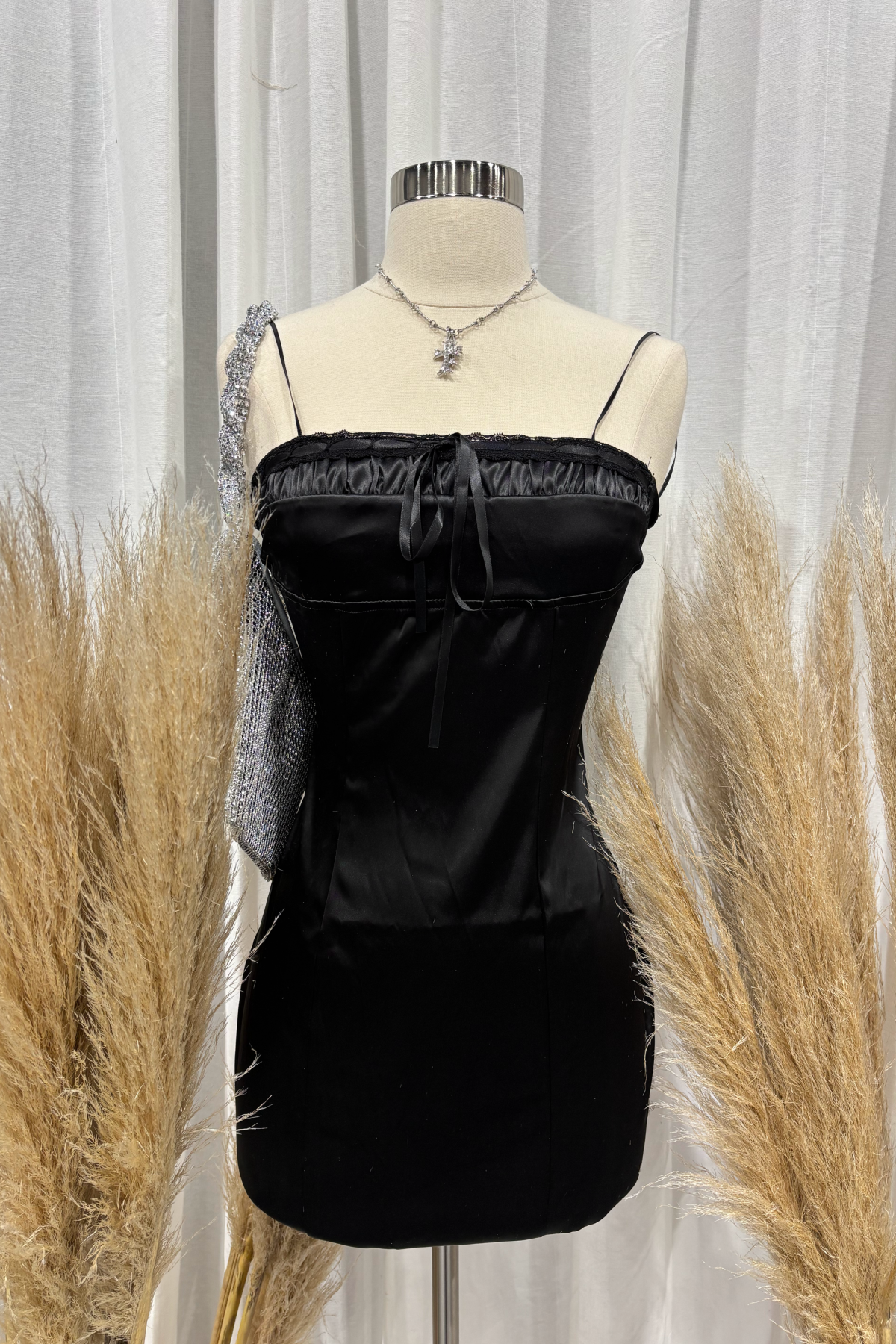 Layton Satin Mini Dress (Black)