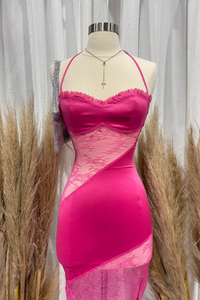 Tristezza Lace Halter Dress (Fuchsia Pink)