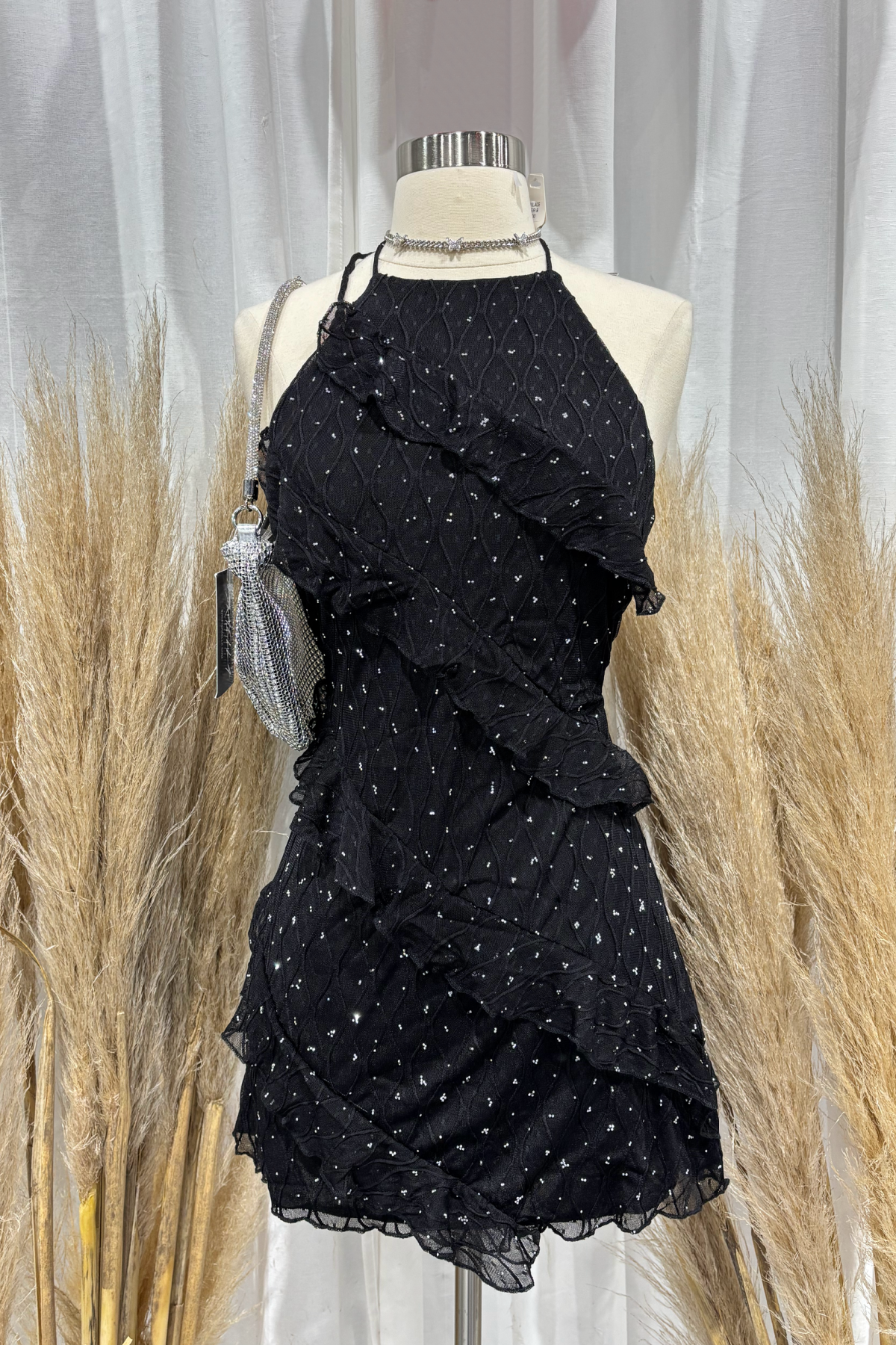 Jazmine Sparkle Mesh Dress (Black)