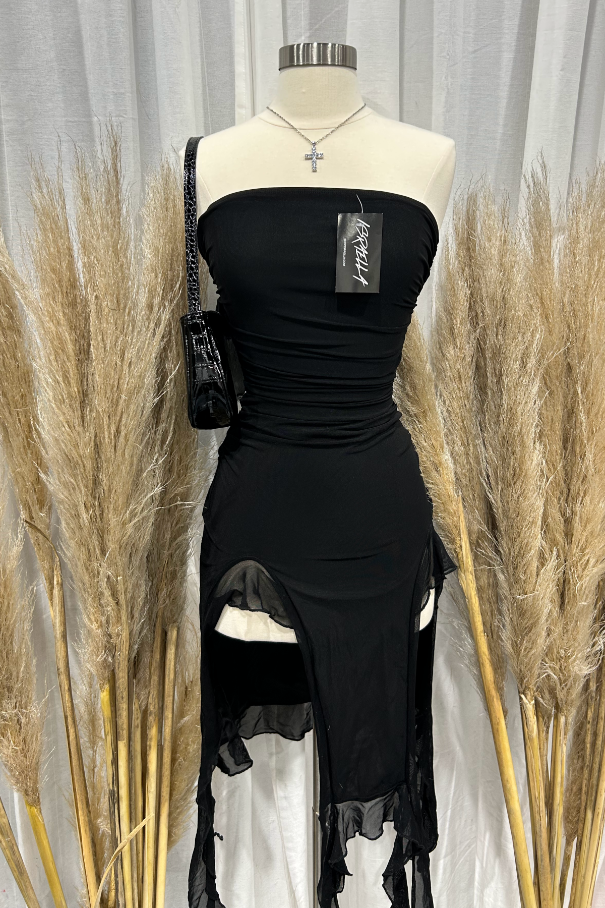 Emilia Mesh Midi Dress (Black)