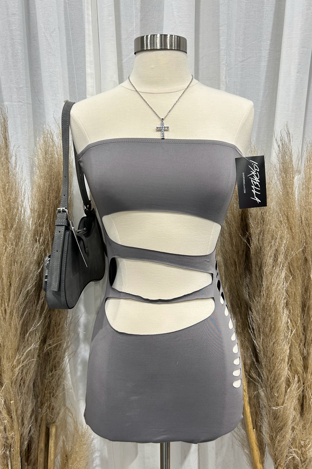 Aislinn Cutout Mini Dress (Charcoal Grey)