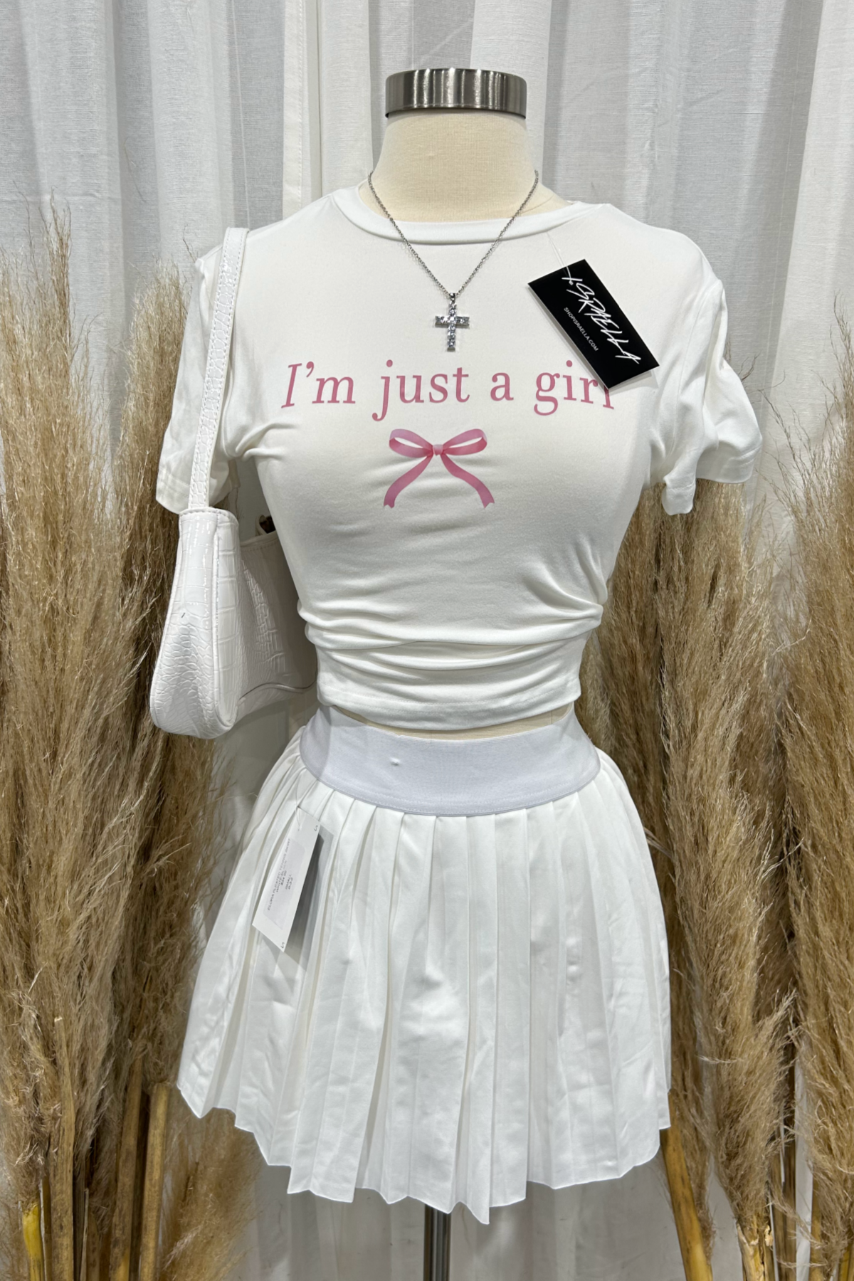Just A Girl Bow Top (White/Pink)