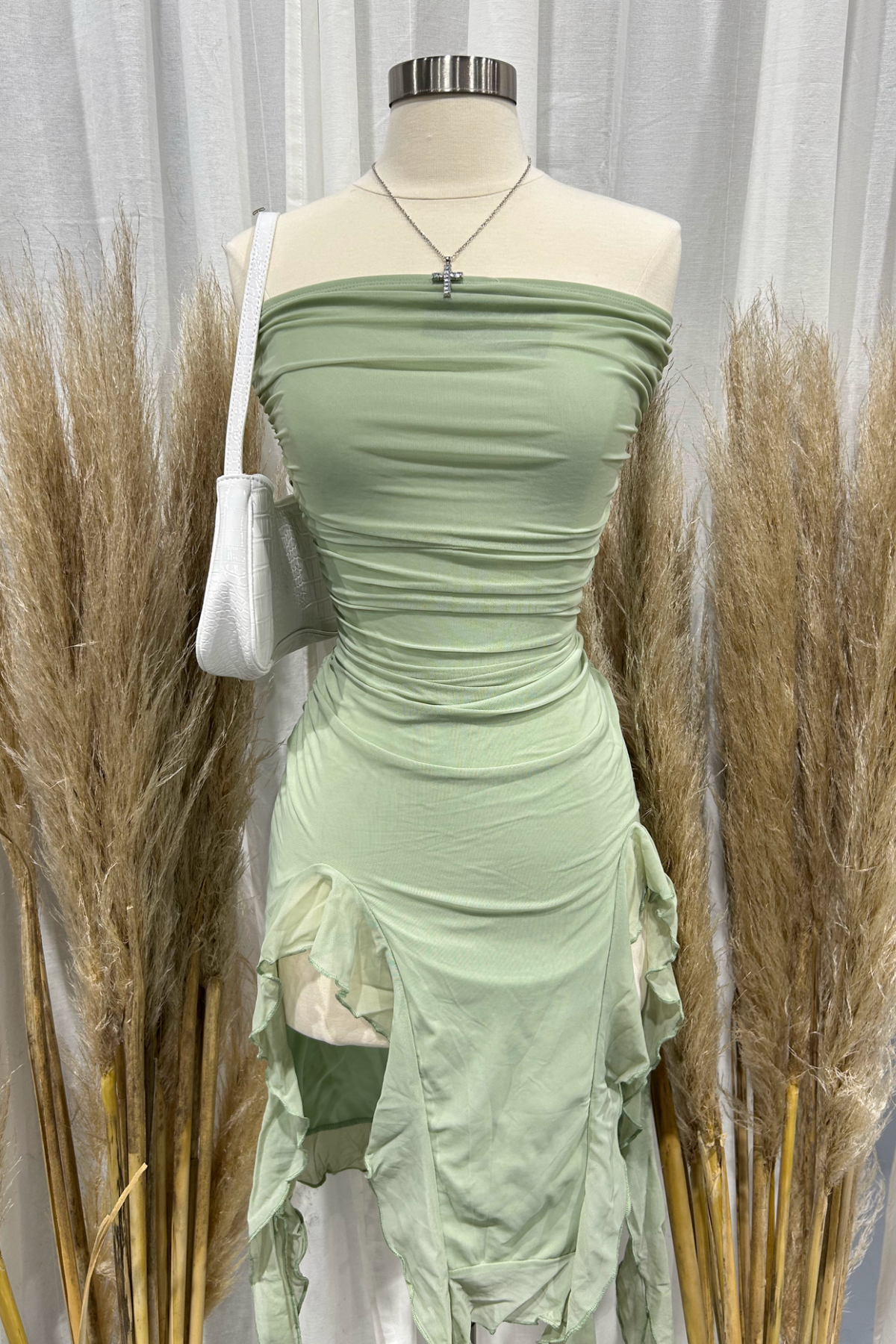 Melanie Ruffle Mini Dress (Sage Green)
