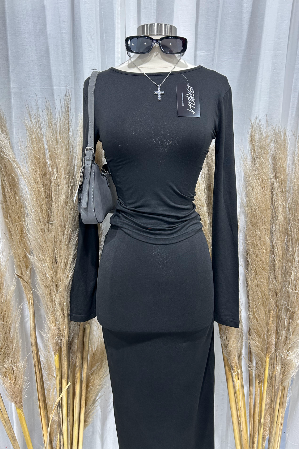 Grace Long Sleeve Maxi Skirt Set (Black)