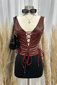 Kelsey Leather Tie Top (Burgundy Red)