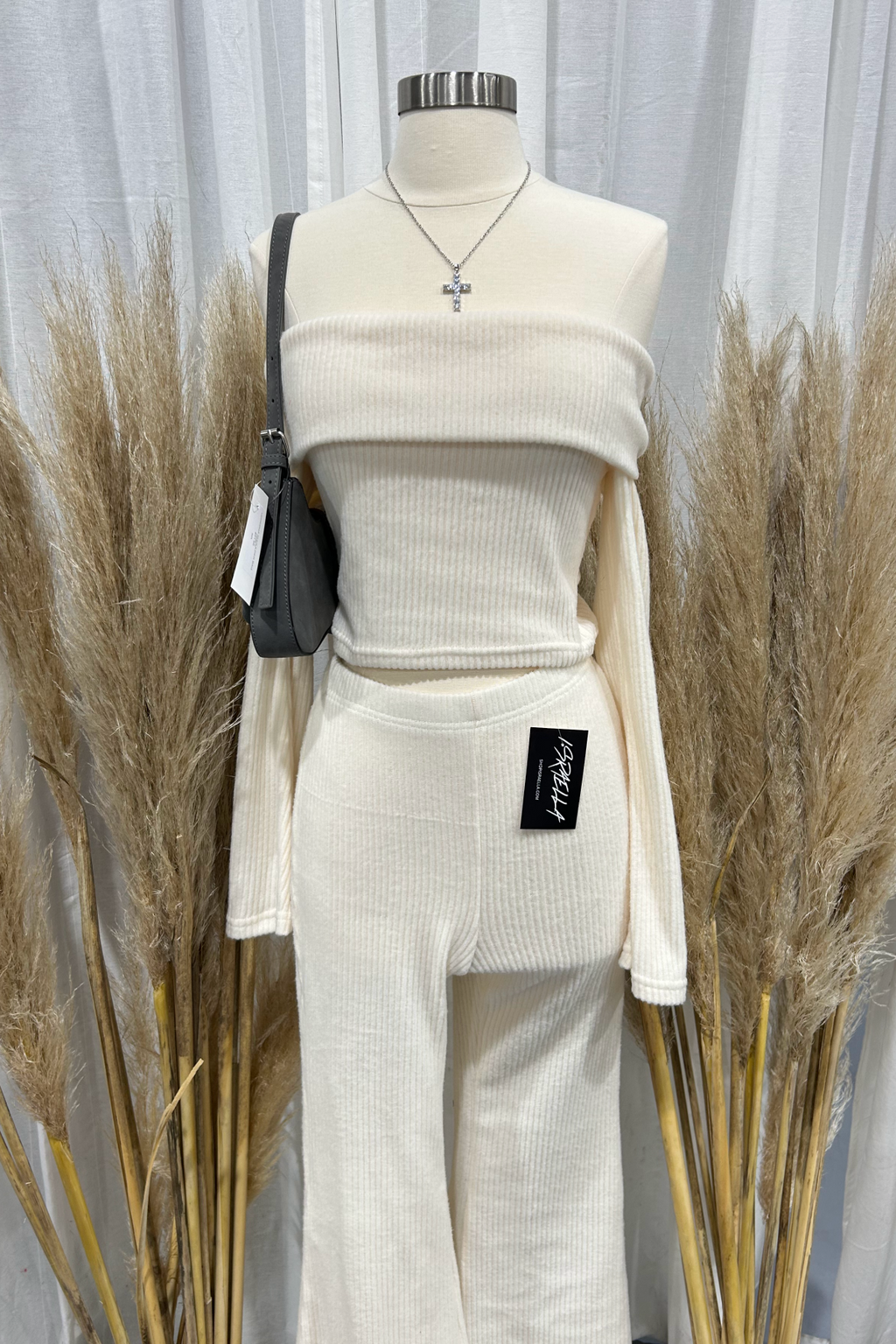 Romina Off Shoulder Pants Set (Ivory White)