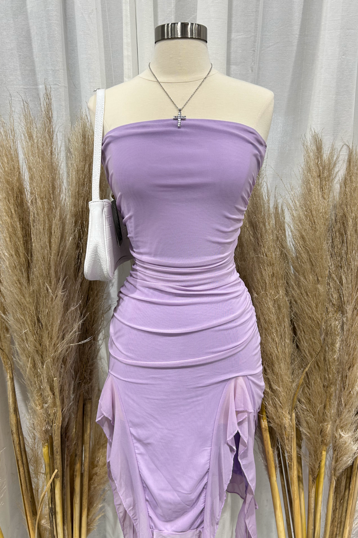 Emilia Mesh Midi Dress (Lavender Purple)