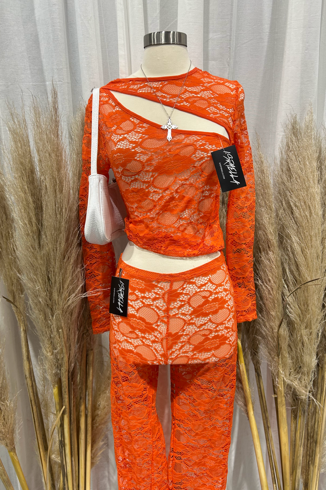 Aira Long Sleeve Lace Pants Set (Orange)