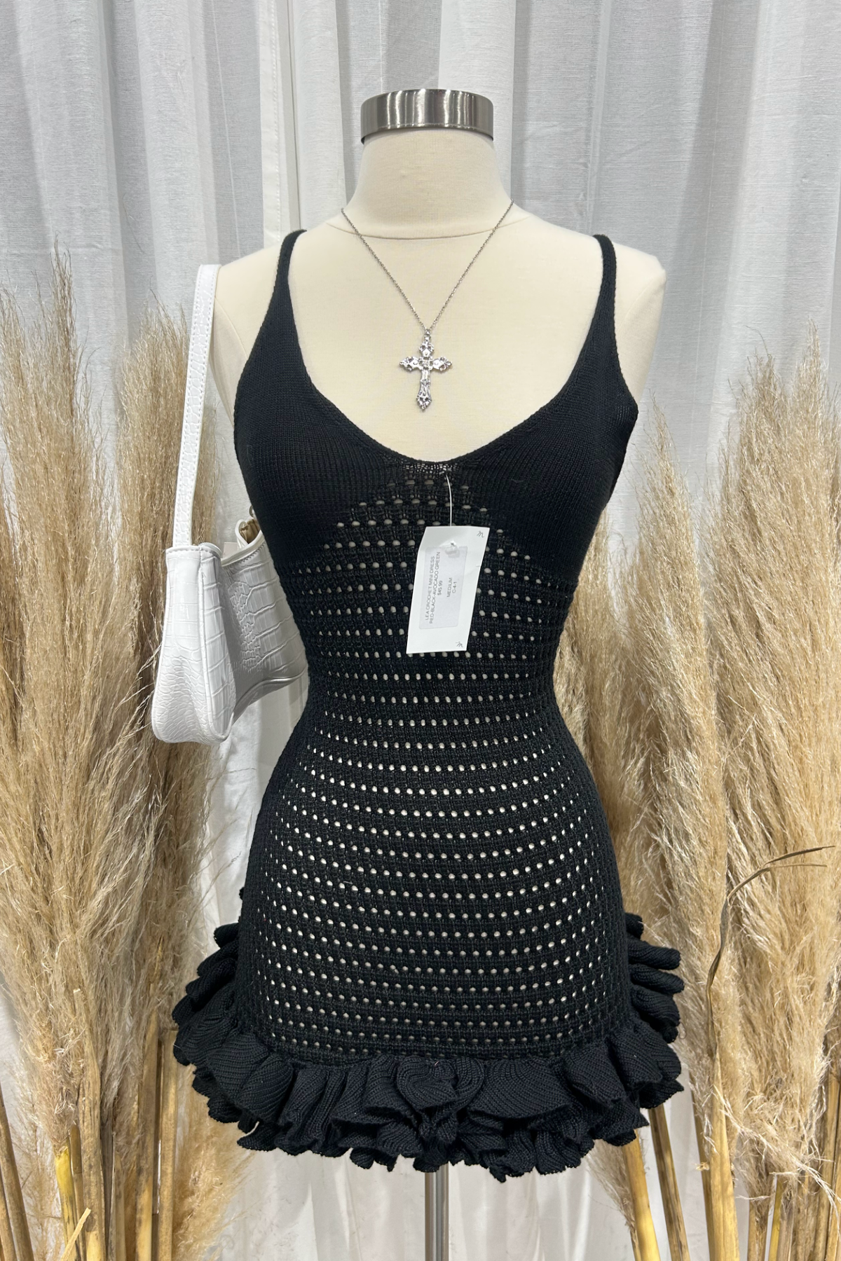 Lea Crochet Mini Dress (Black)