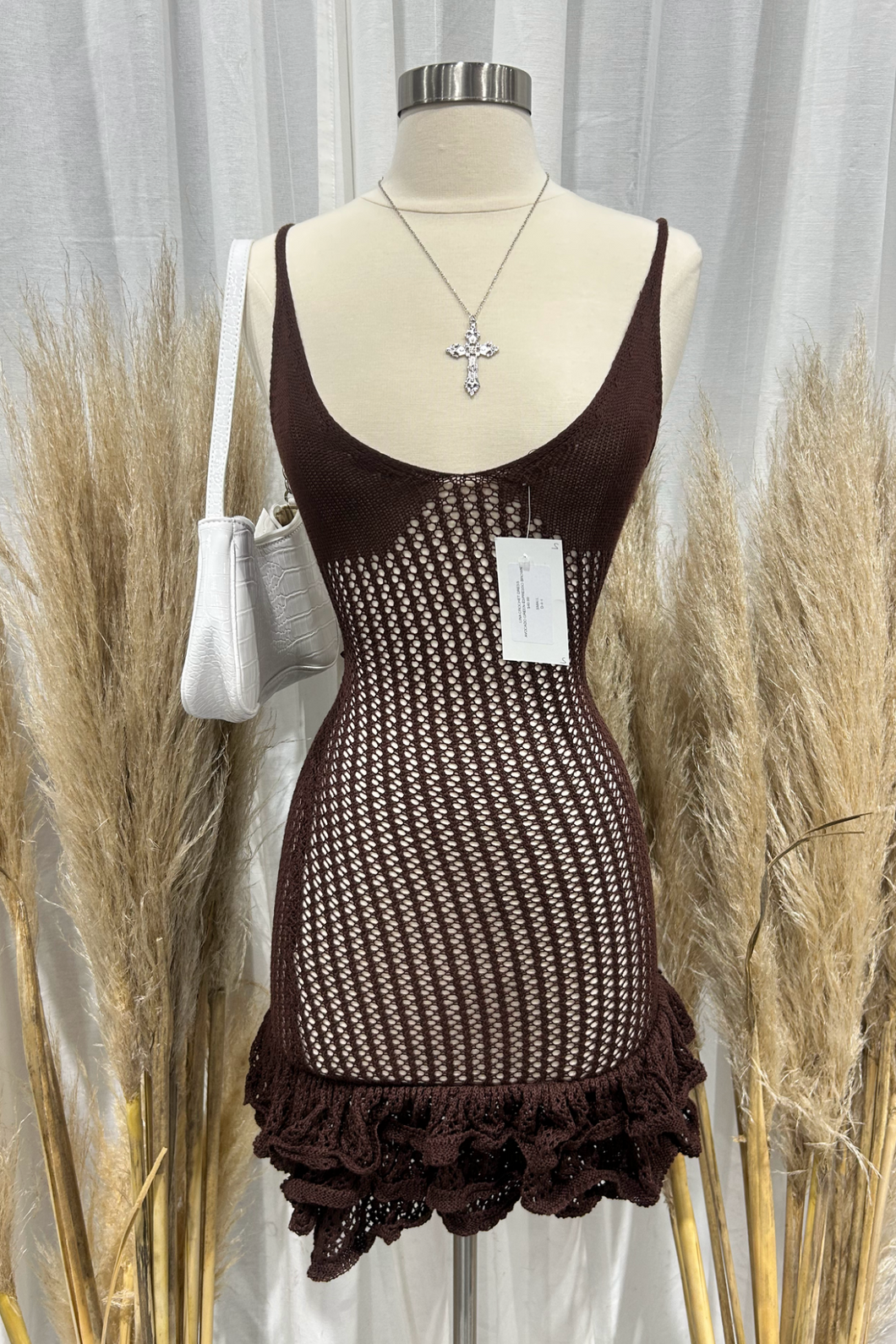 Lina Crochet Dress (Espresso Brown)