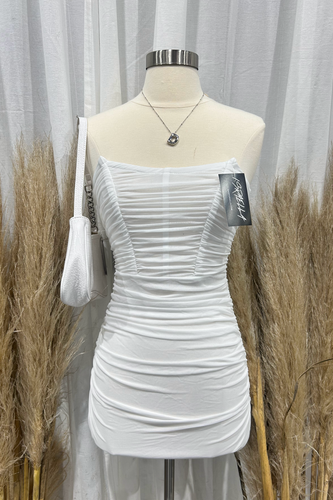 Amanda Mesh Mini Dress (White)