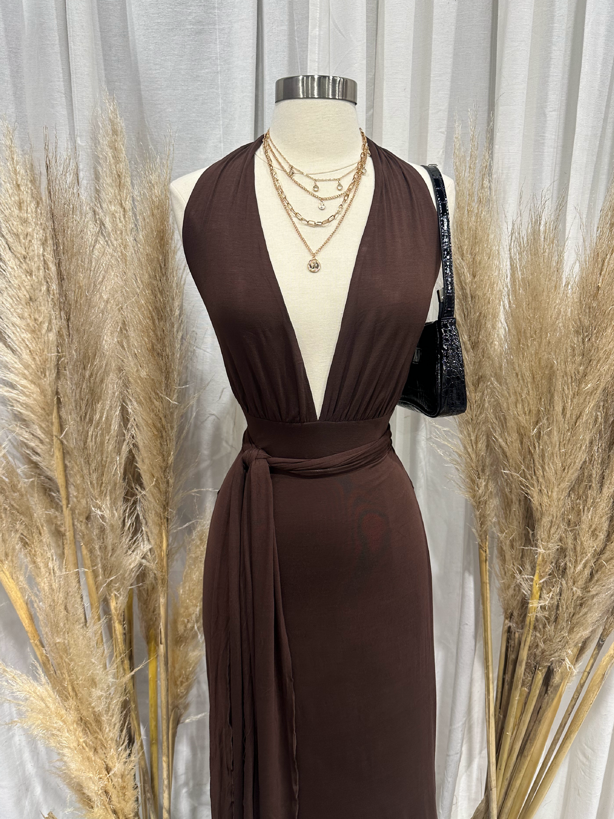 Bia Halter Maxi Dress (Brown)