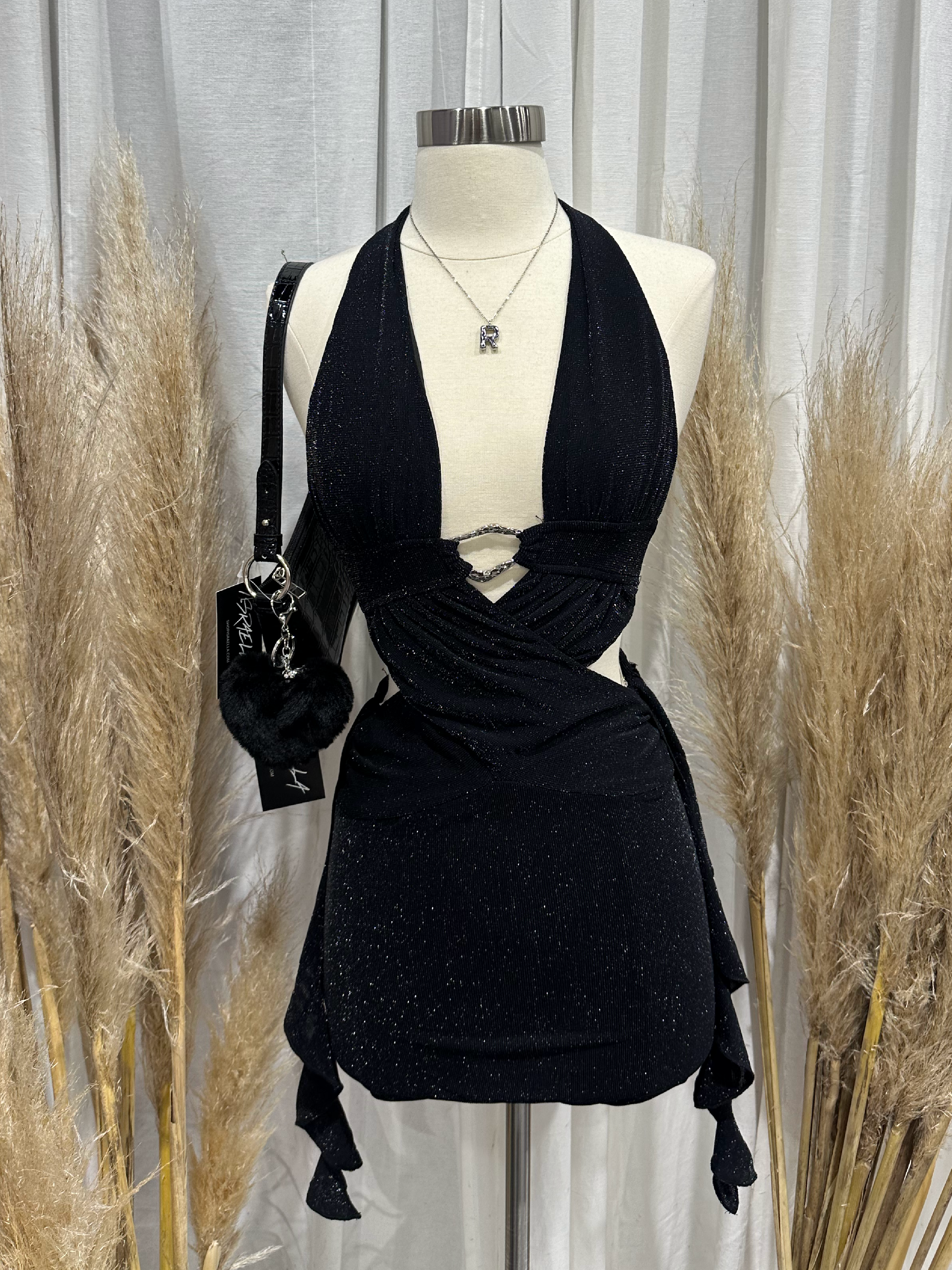 Vixen Halter Dress (Black Shimmer)