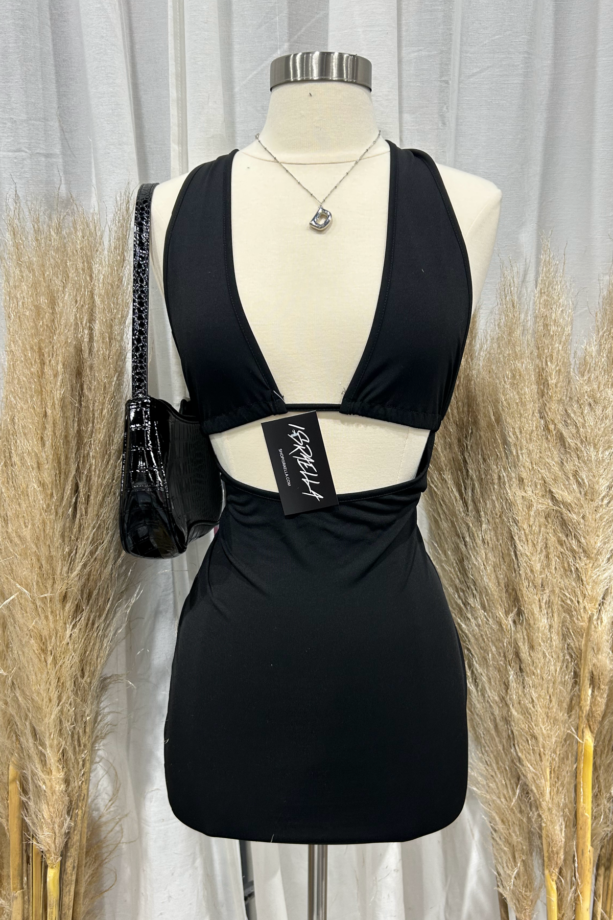 Trevino Halter Mini Dress (Black)