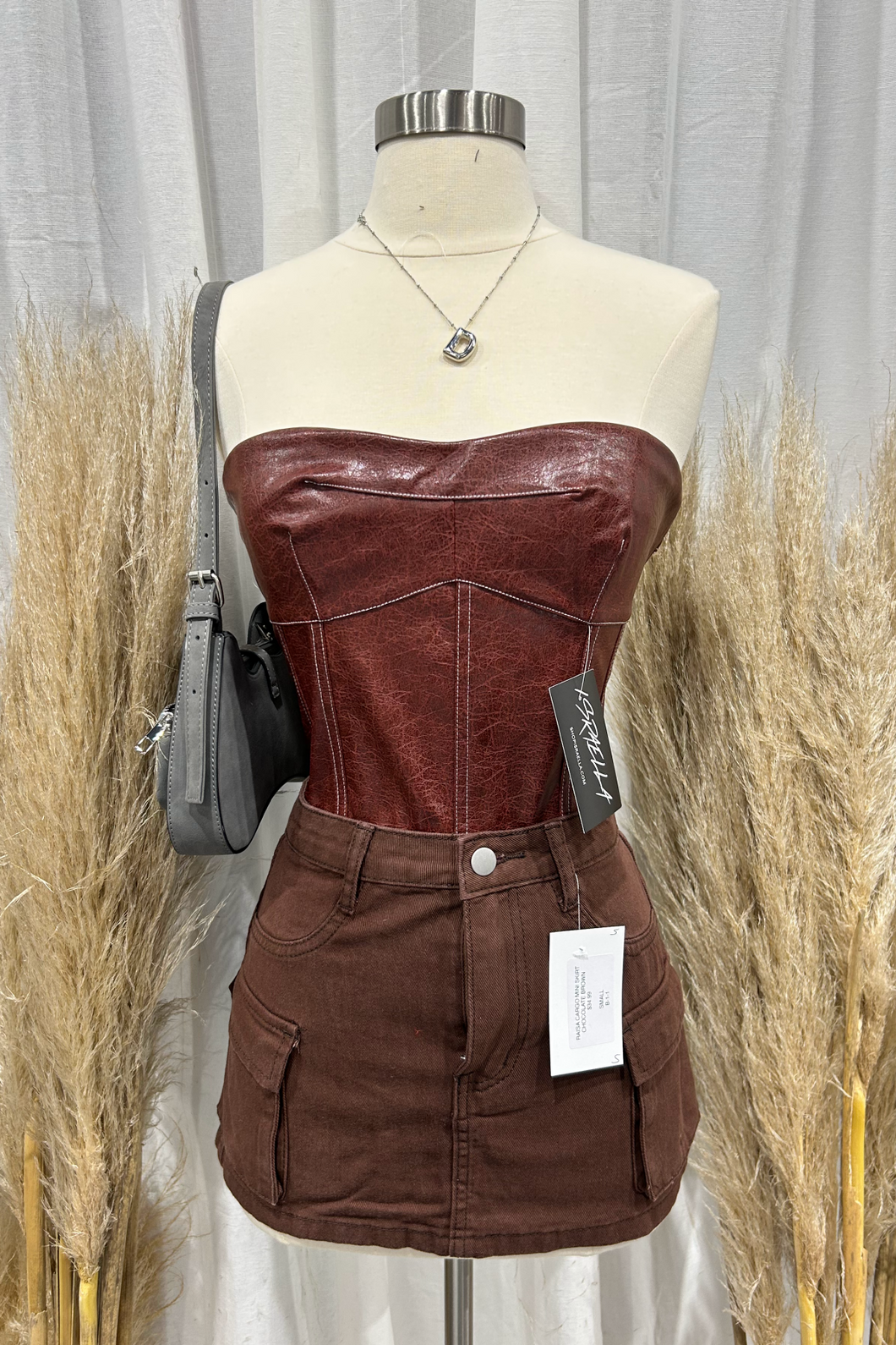 Ann Leather Tube Top (Burgundy Red)