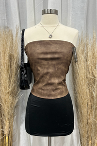 Brianna Leather Tube Top (Khaki Brown)