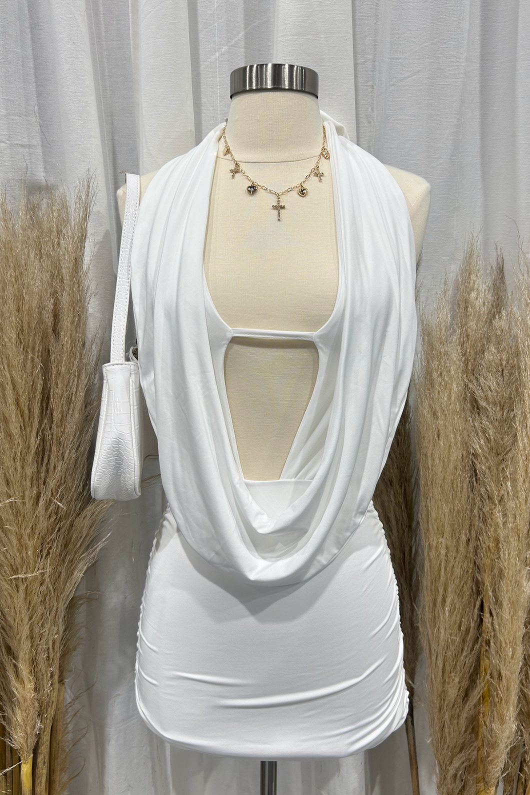 Gabi Halter Mini Dress (White)