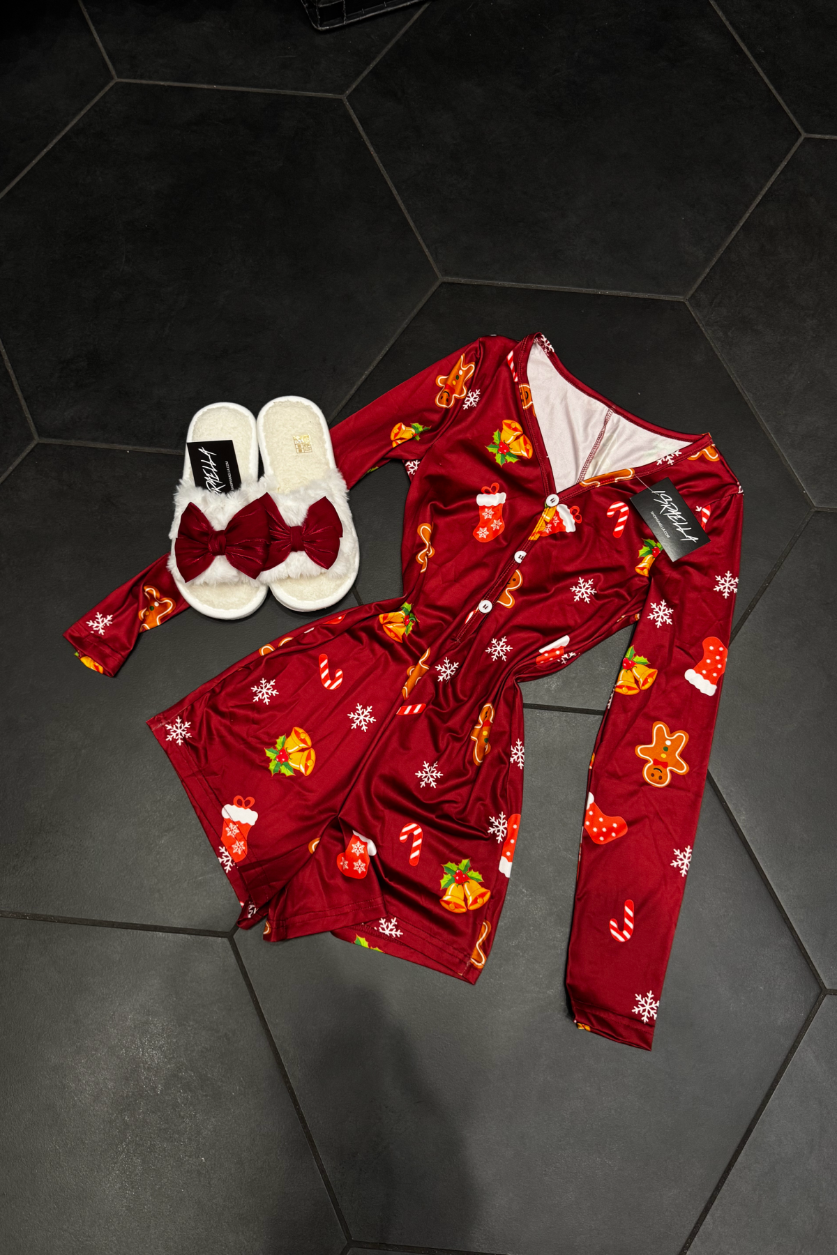 Gingerbread Pj Romper (Red)