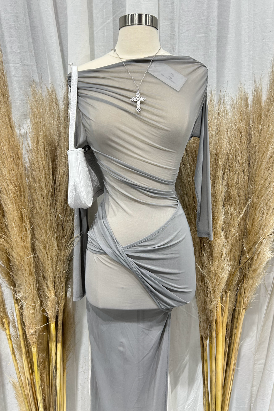 Lucian Mesh Maxi Dress (Grey)