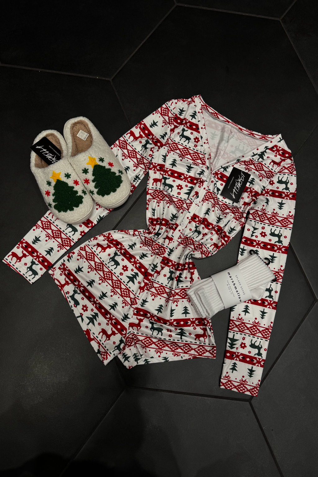 Reindeer Pj Romper (White Multi)