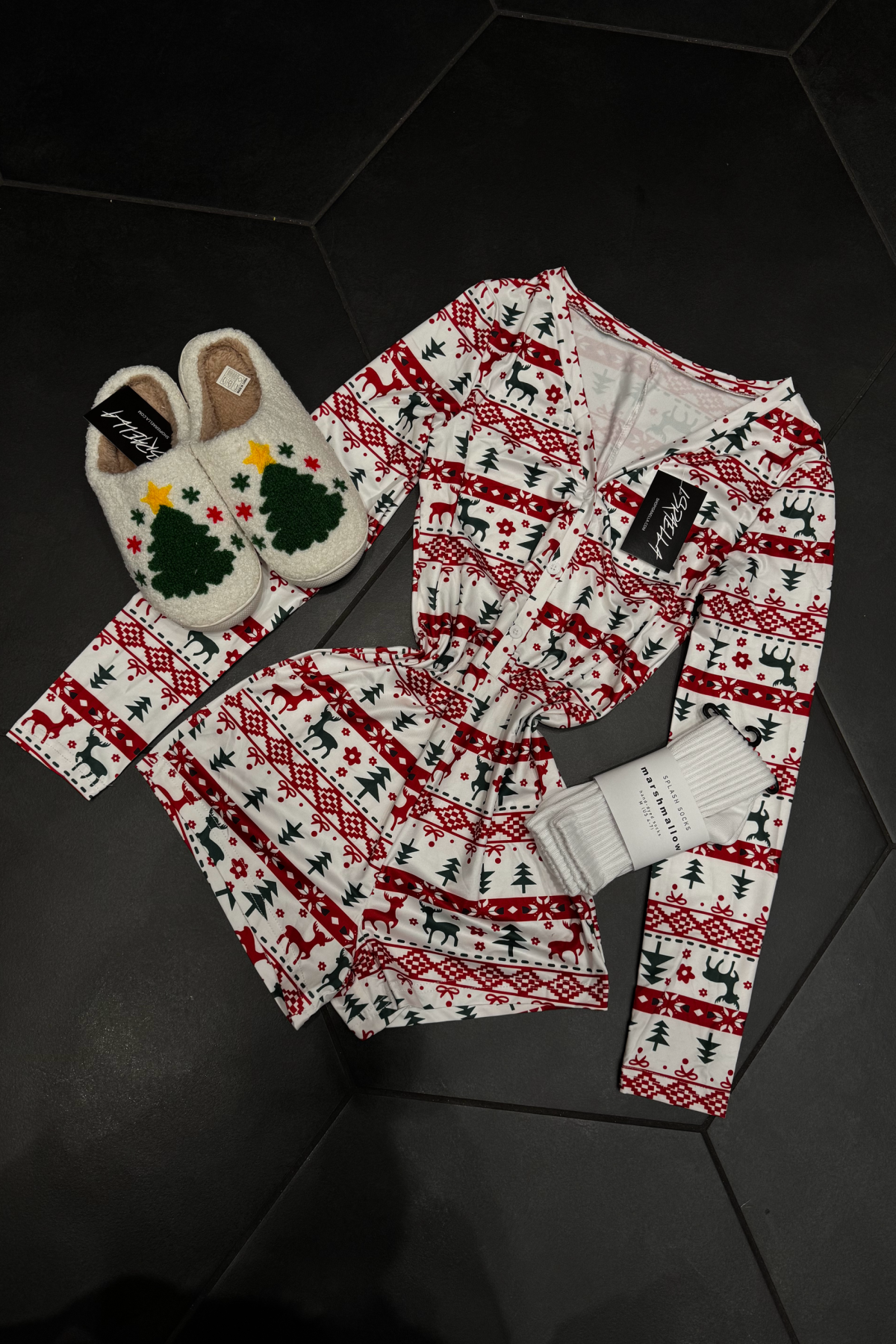 Reindeer Pj Romper (White Multi)