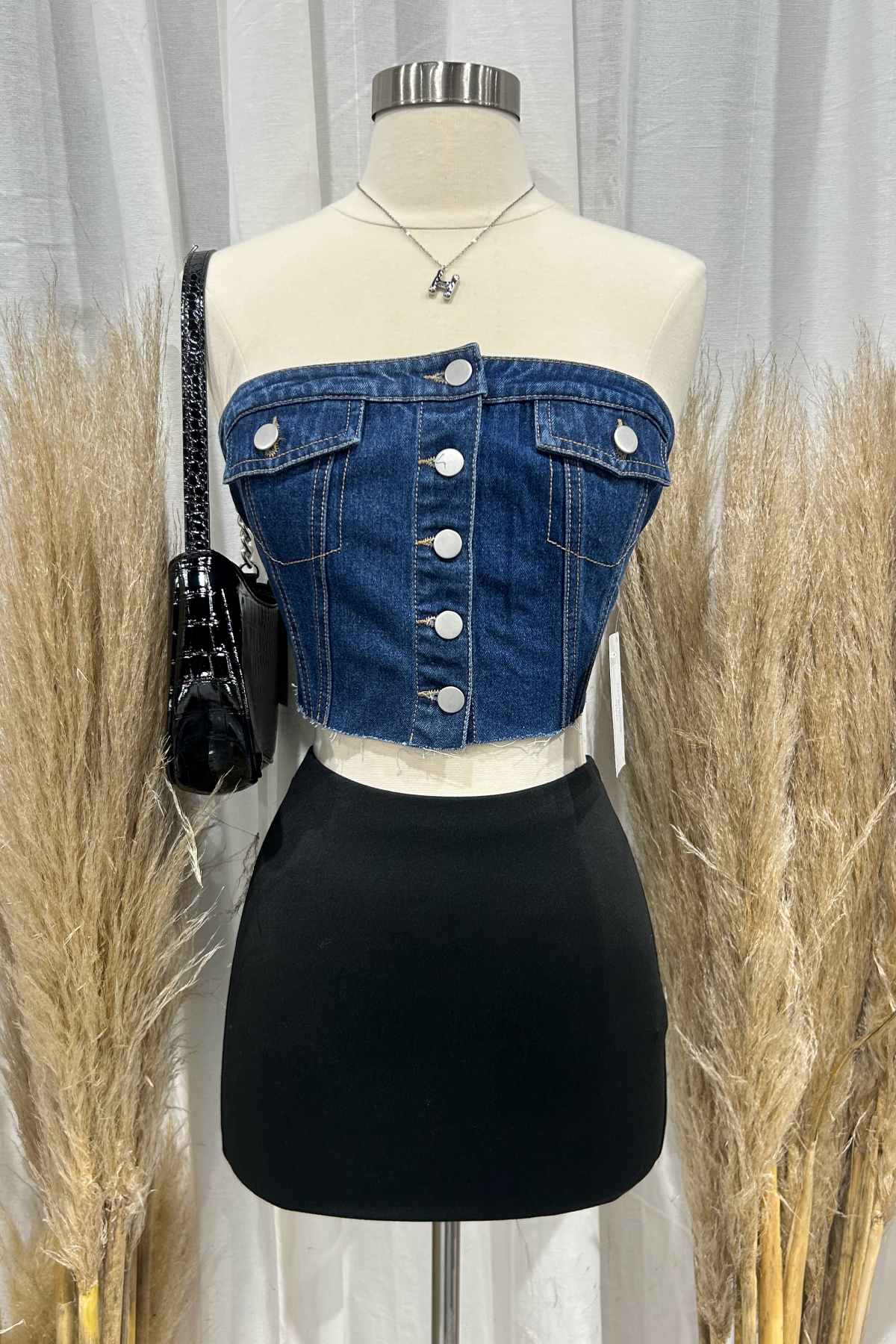 Lilly Jean Crop Top (Dark Wash Denim)