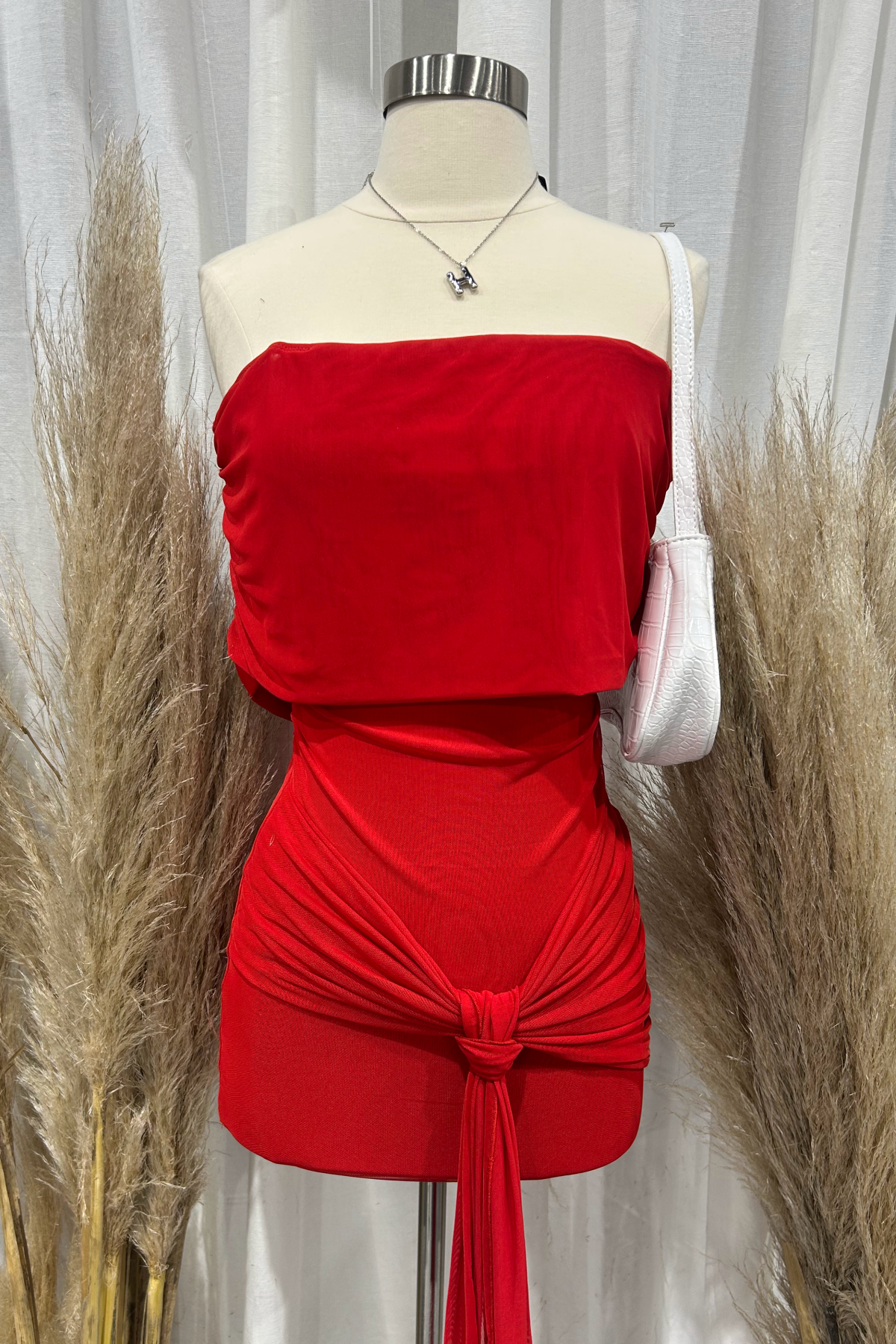 Kay Off Shoulder Mesh Mini Dress (Red)