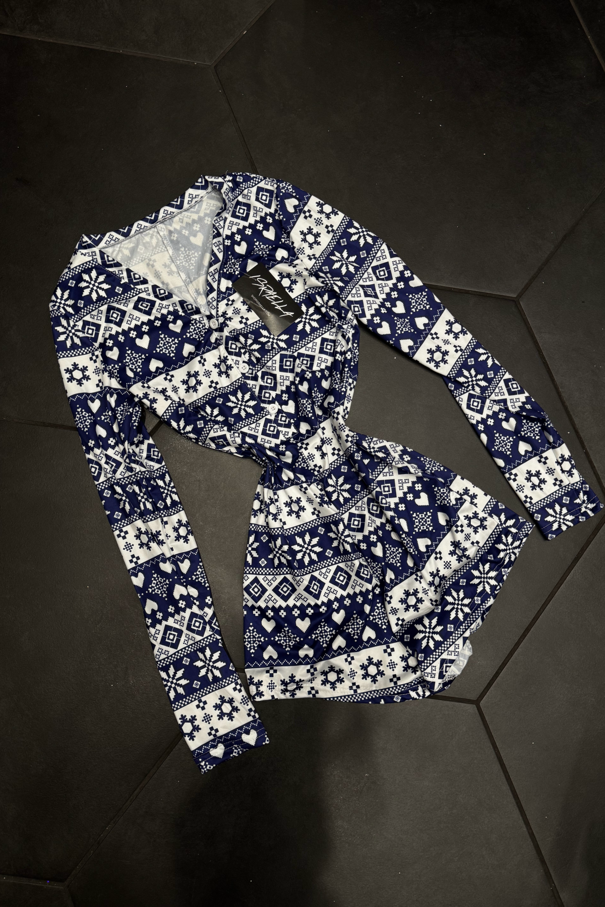 Christmas Snowflake Pj Romper (Blue)