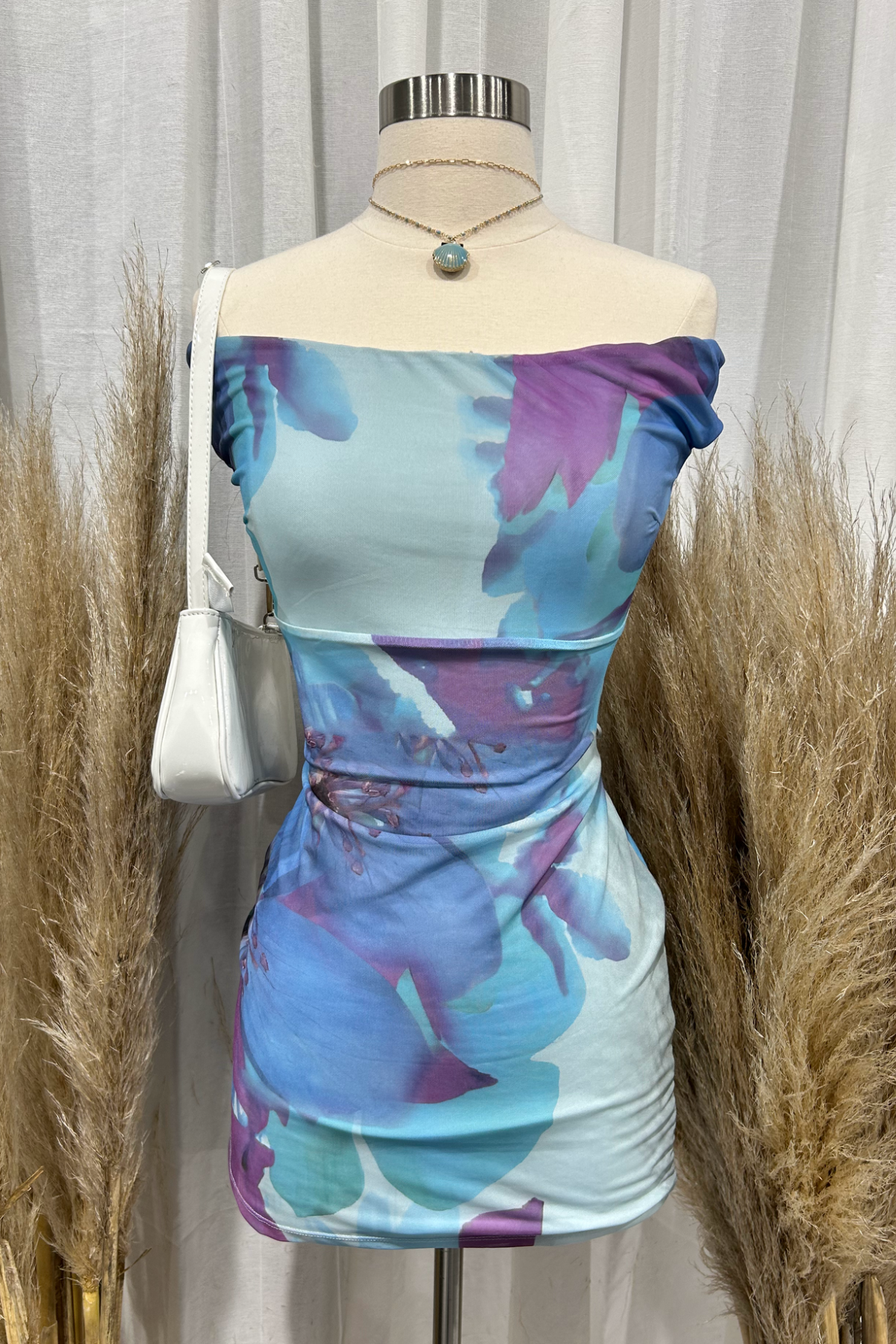 Ailani Mesh Mini Dress (Blue Multi)